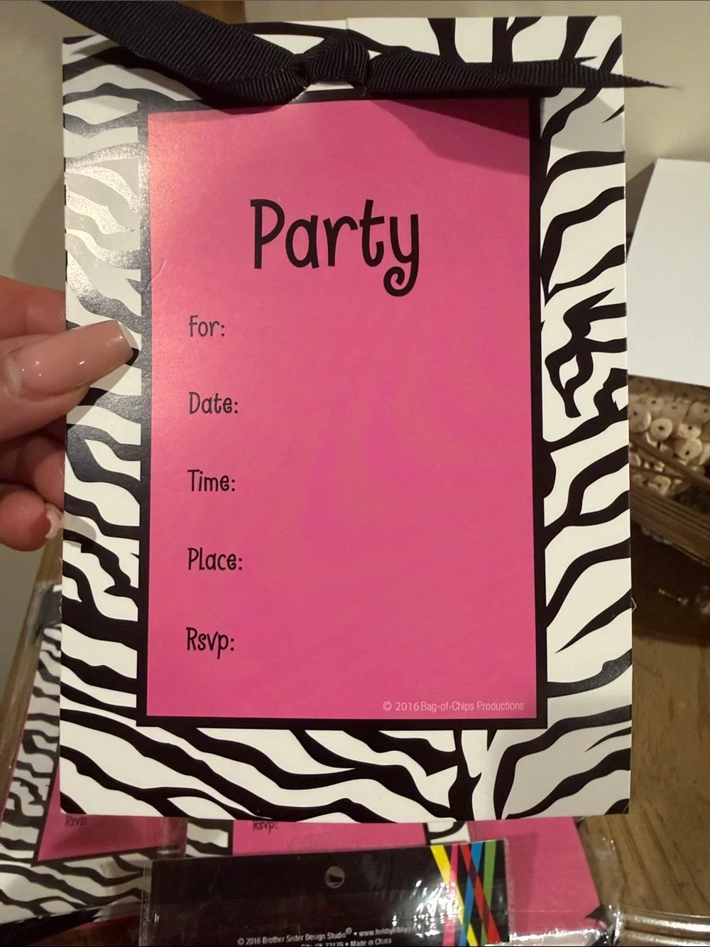 Party Invitation Cards - Hot Pink Zebra Design total 30